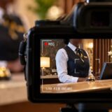 Camera recording a hotel receptionist at a front desk, representing consent for staff images under Kenya's Data Protection Act